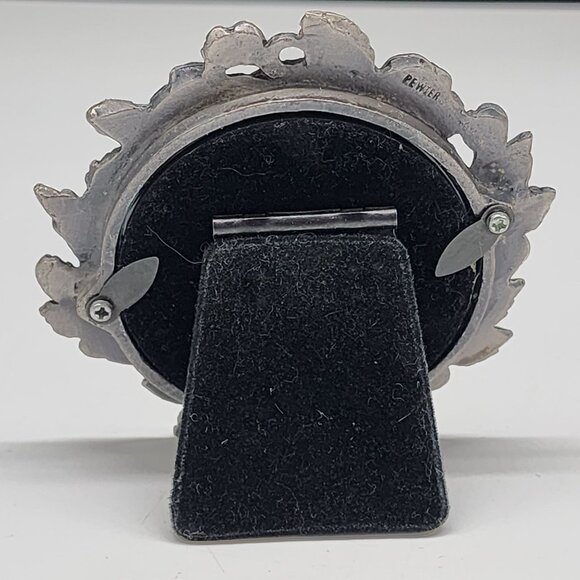 Vintage Pewter Picture Frame Round Rose Design Decorative Tabletop Display - Picture 6 of 11